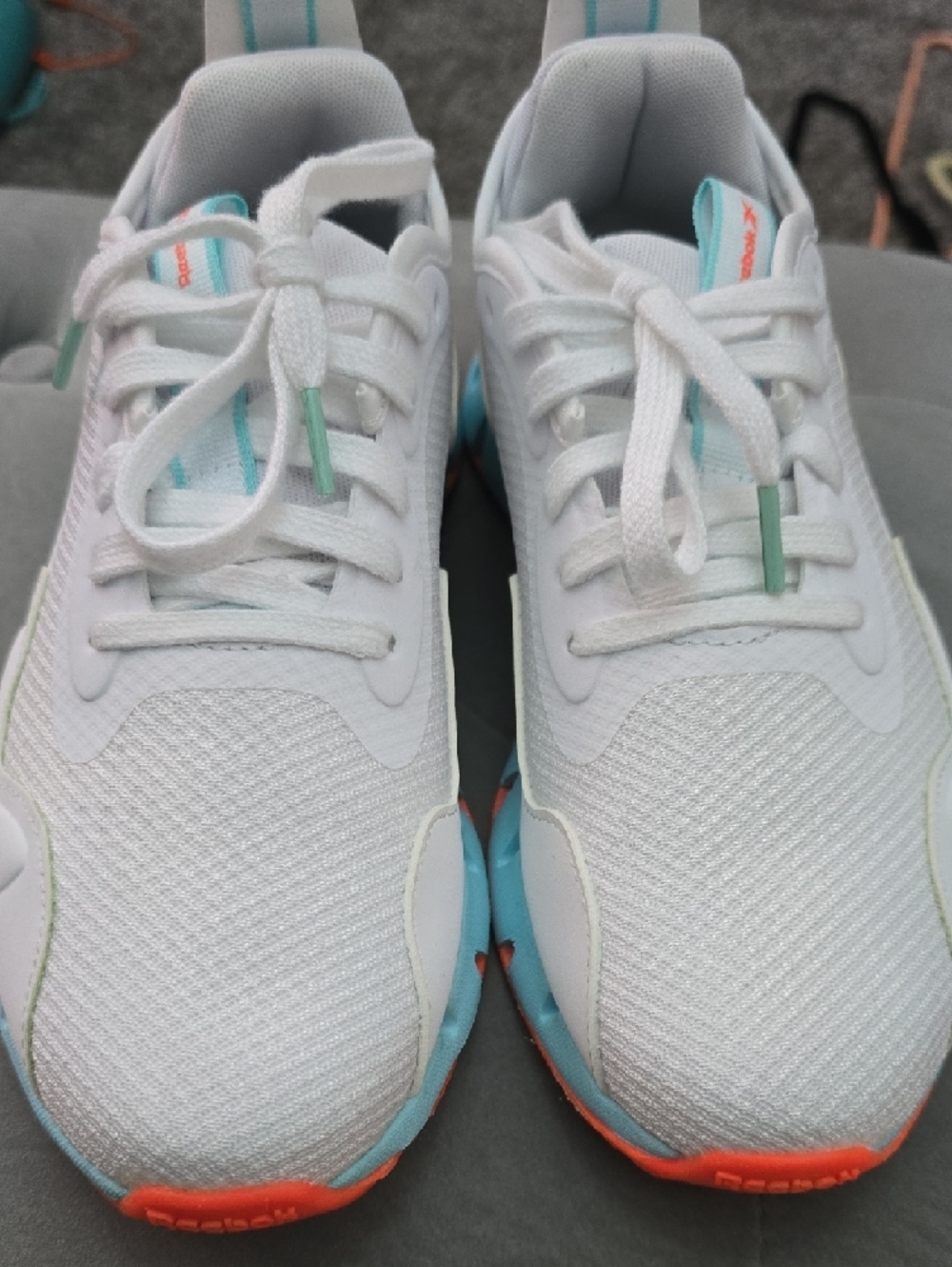 Reebok White Sneakers with Aqua Midsole & Coral Outsole - Picture 2 of 11